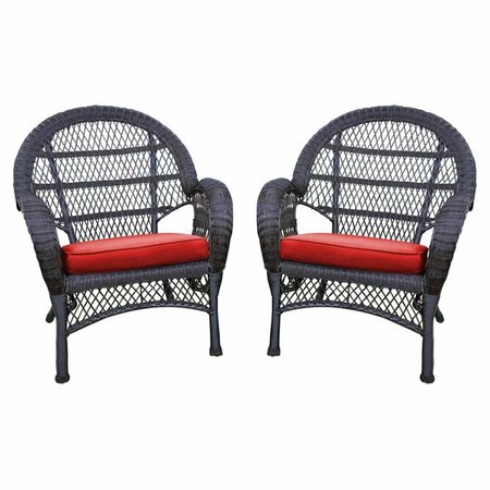 JECO W00208-C-4-FS018-CS Espresso Wicker Chair with Red Cushion, 4PK W00208-C_4-FS018-CS